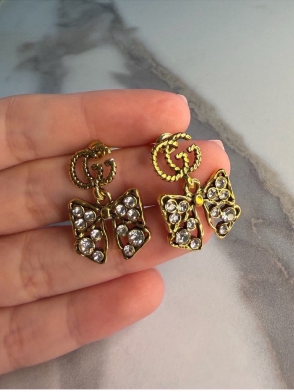 Gucci Bow Crystal Drop Earrings with GG Motif